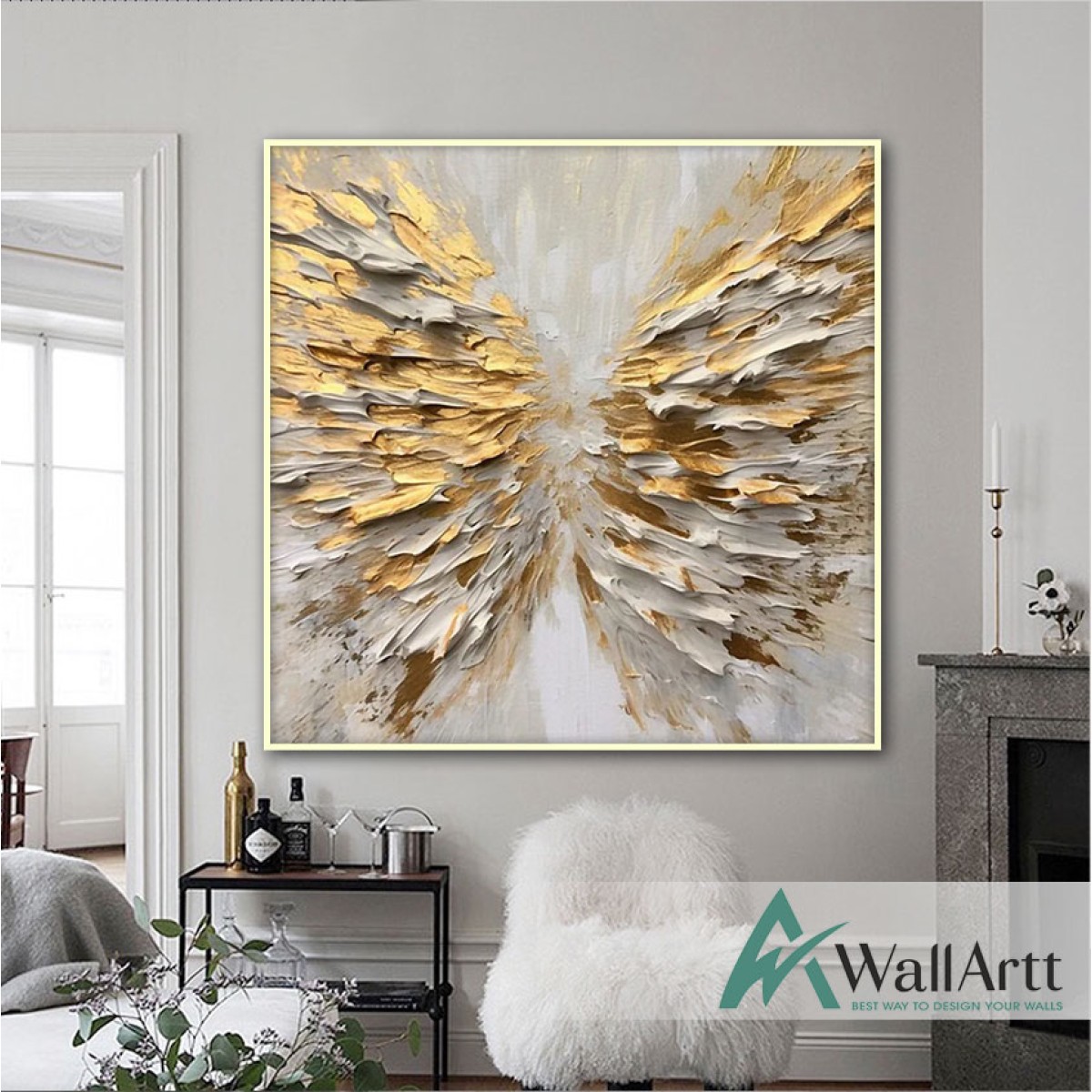 Golden Wings 3d Heavy Textured Partial Oil Painting